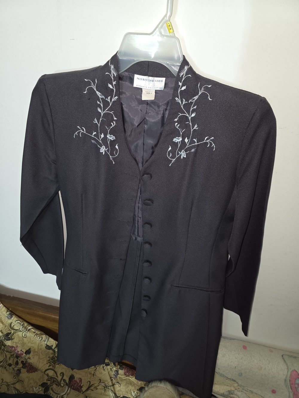 Womens Dark Grey Embroidered Collar Blazer by Morningside